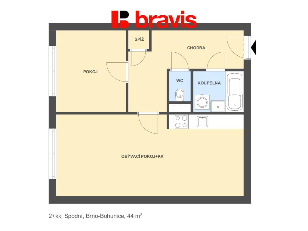 Pronájem bytu 2+kk 44 m2