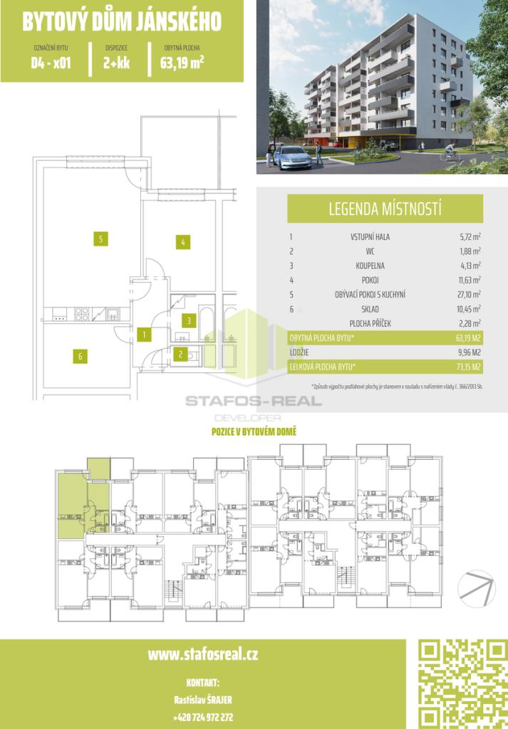 Pronájem bytu 2+kk 63 m2