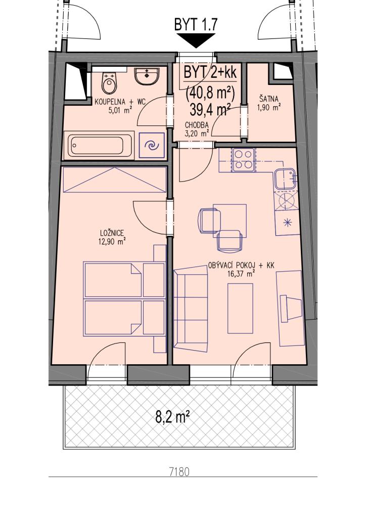 Pronajem bytu 2+kk 49 m2
