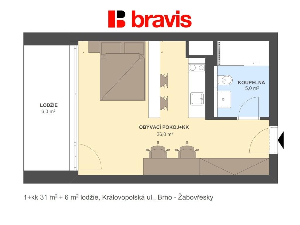 Pronájem bytu 1+kk 31 m2