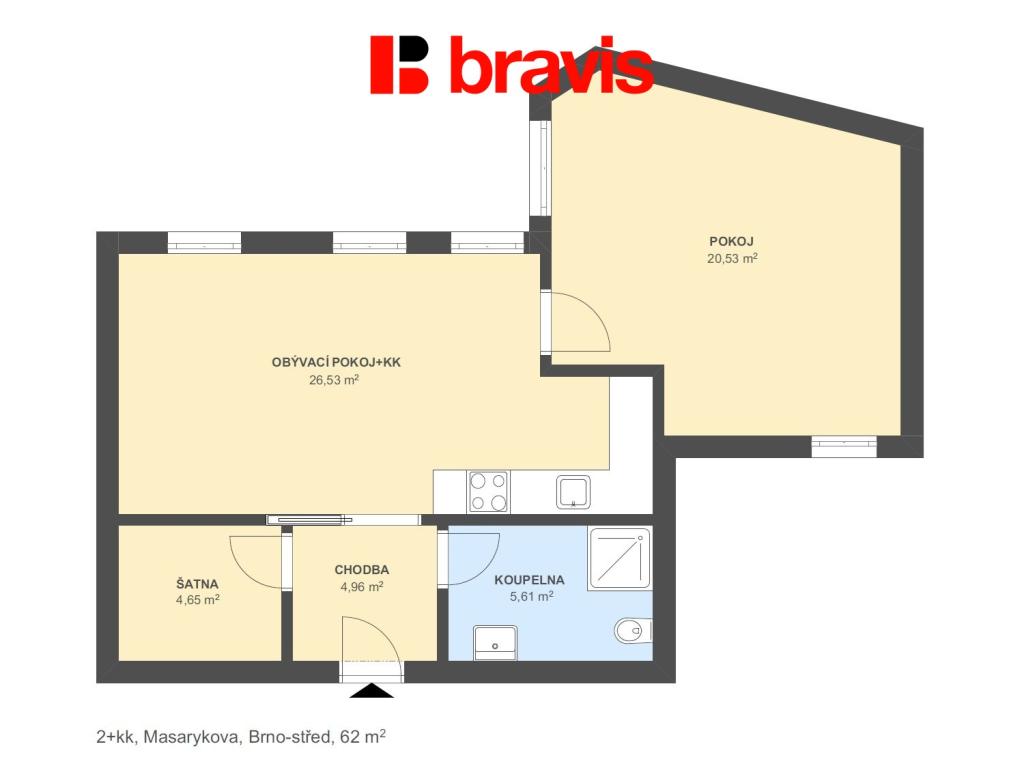 Pronájem bytu 2+kk 62 m2