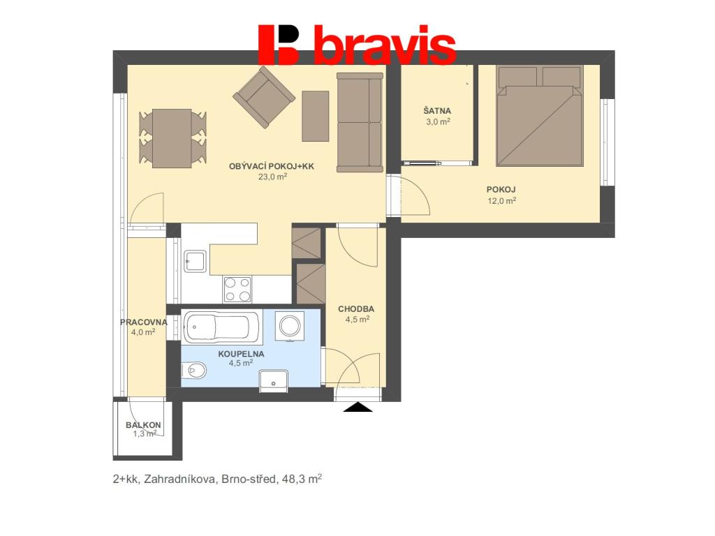 Pronájem bytu 2+kk 51 m2