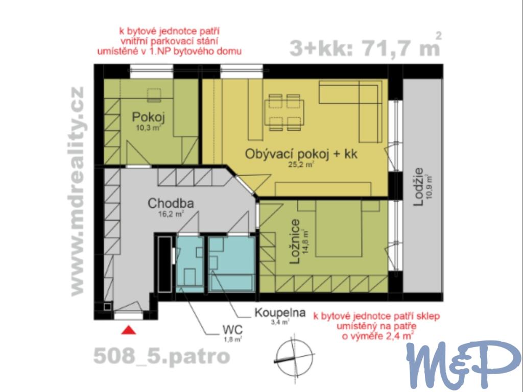 Pronájem bytu 3+kk 71 m2