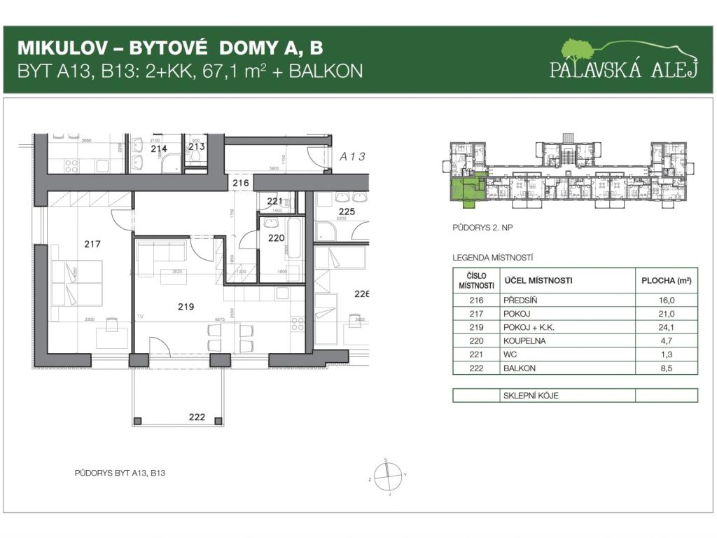 Pronájem bytu 2+kk 67 m2