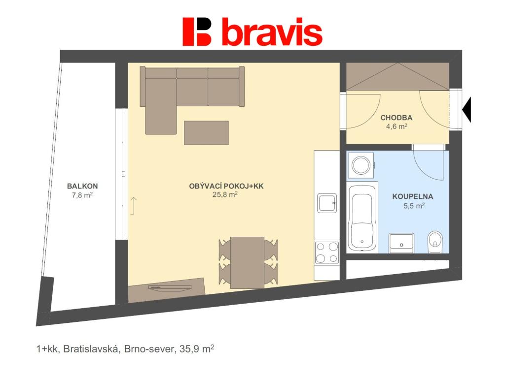 Pronájem bytu 1+kk 36 m2