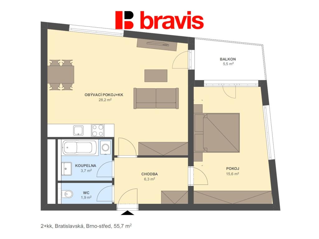 Pronájem bytu 2+kk 59 m2