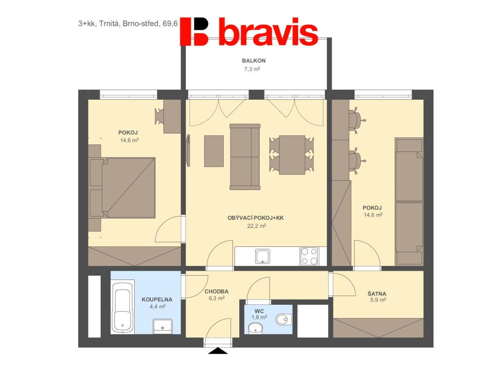 Pronájem bytu 3+kk 70 m2