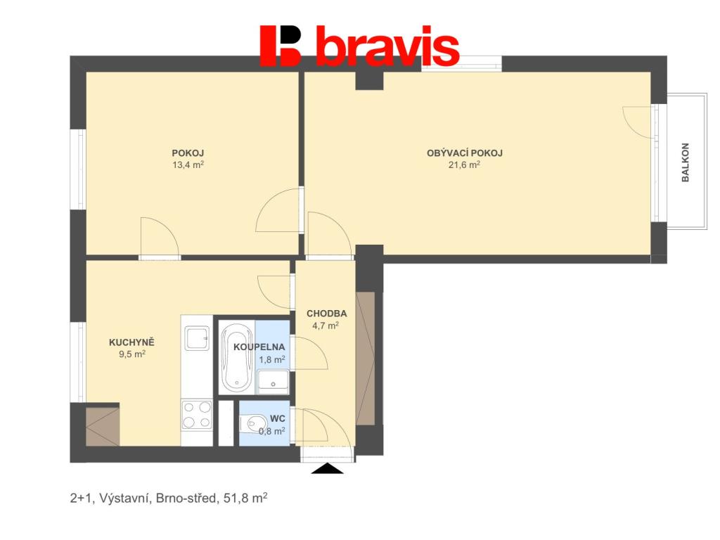 Pronájem bytu 2+1 52 m2