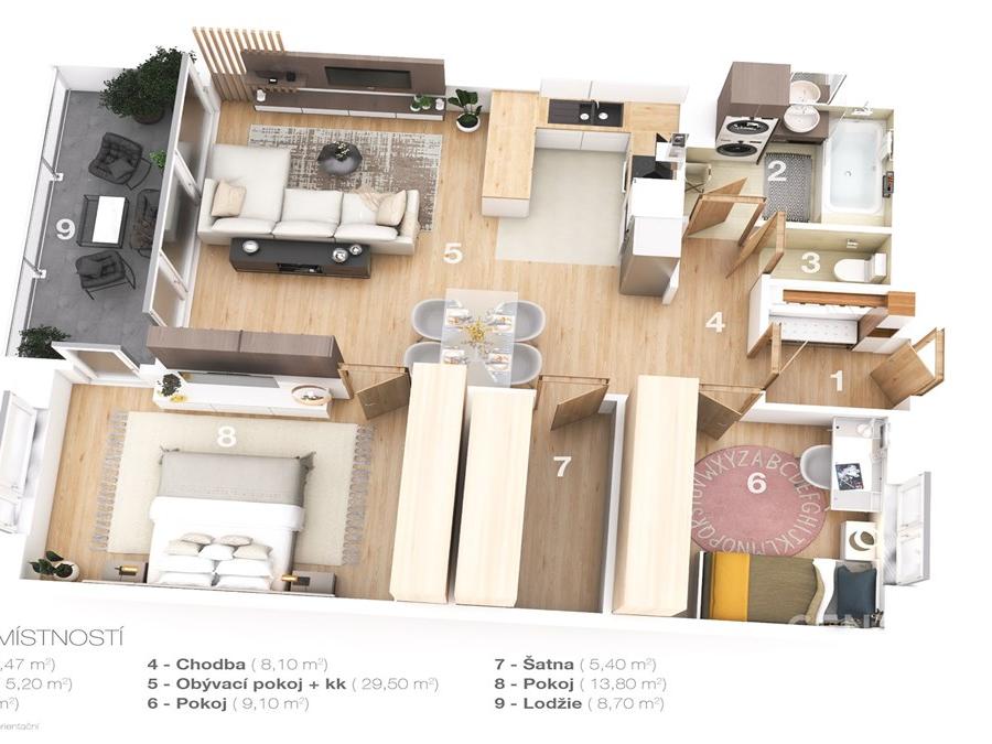 Pronájem bytu 3+kk 74 m2