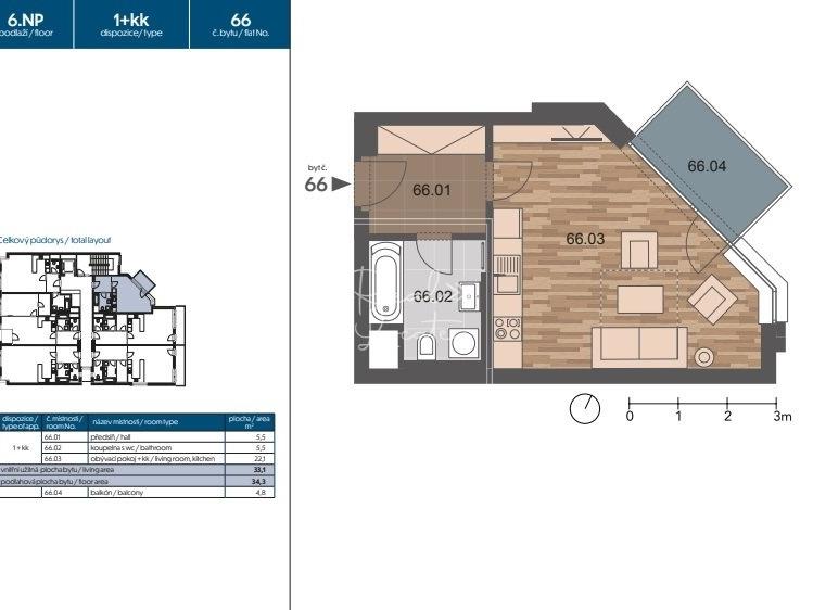 Pronájem bytu 1+kk 34 m2