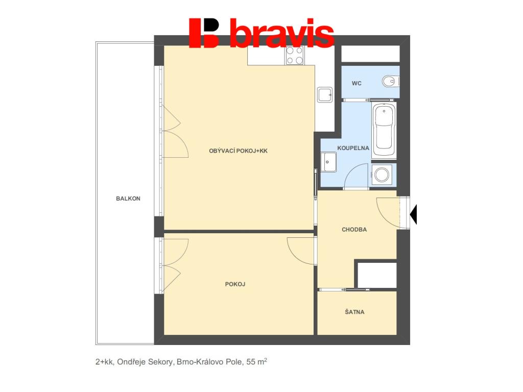 Pronájem bytu 2+kk 55 m2