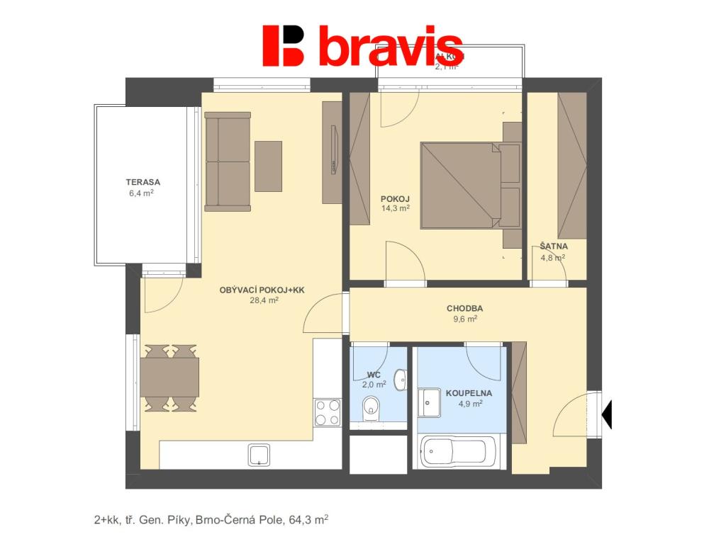 Pronájem bytu 2+kk 64 m2