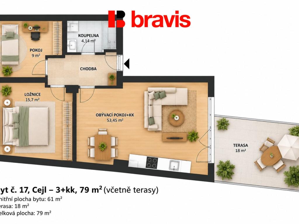 Prodej bytu 3+kk 61 m2