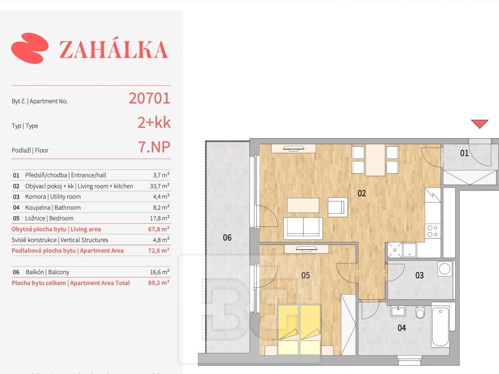 Pronájem bytu 2+kk 72 m2
