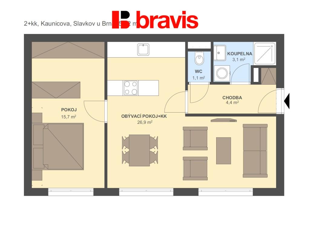 Pronájem bytu 2+kk 50 m2
