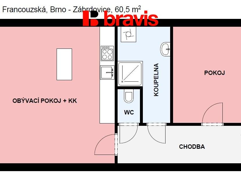Pronájem bytu 2+kk 60 m2