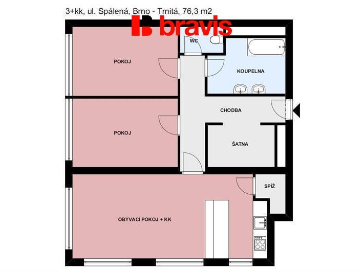 Pronájem bytu 3+kk 76 m2