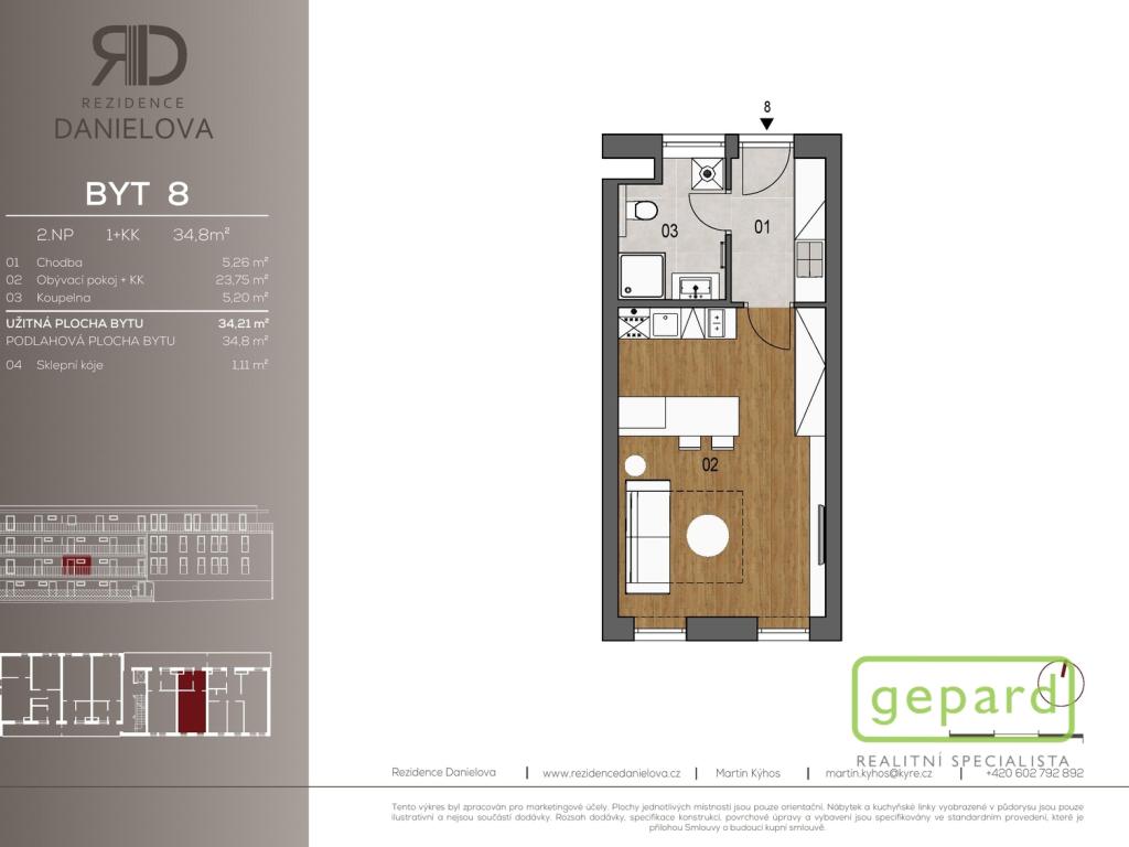 Pronájem bytu 1+kk 34 m2