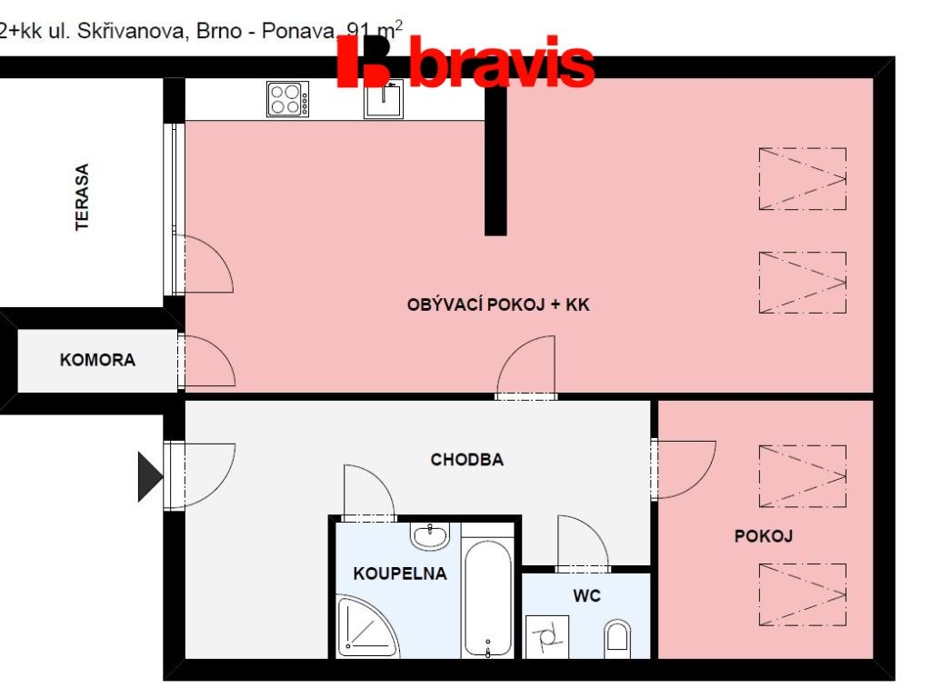 Pronájem bytu 2+kk 91 m2