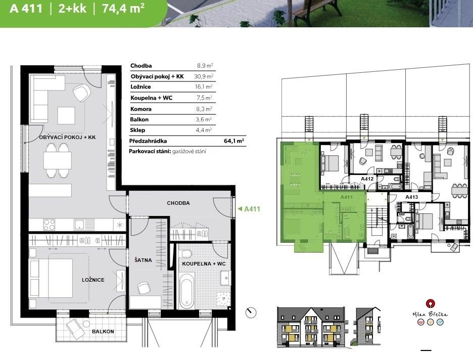 Prodej bytu 3+kk 74 m² - Więcej