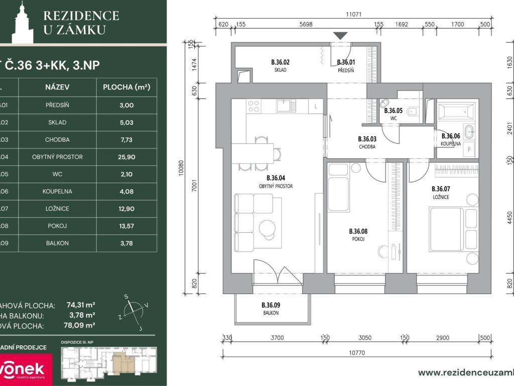 Prodej bytu 3+kk 80 m2
