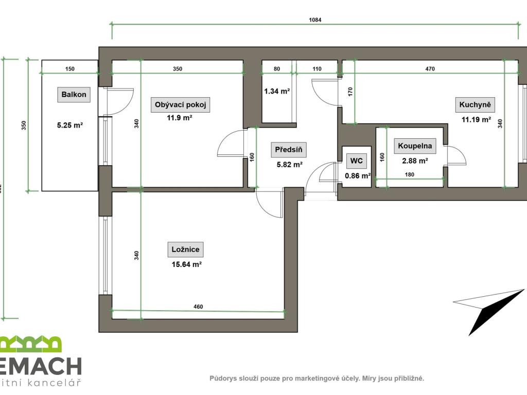 Pronájem bytu 2+1 51 m2