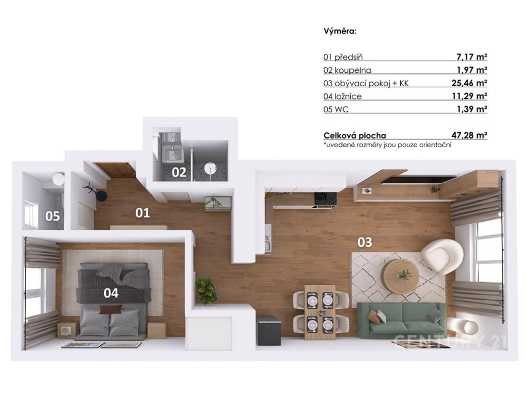 Pronájem bytu 2+kk 47 m2