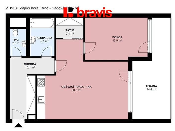 Pronájem bytu 2+kk 83 m2
