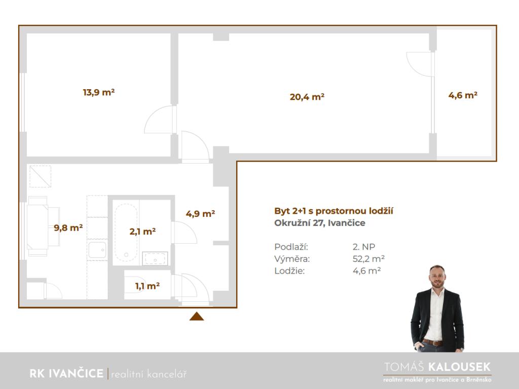 Pronájem bytu 2+1 52 m2