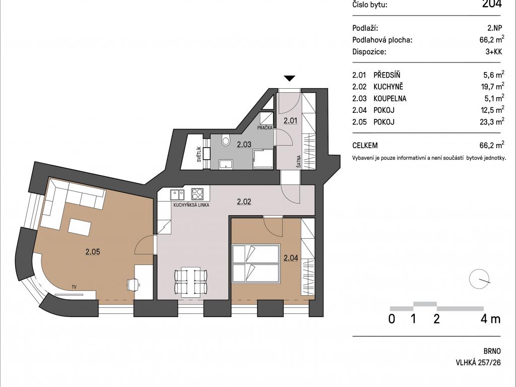 Pronajem bytu 3+kk 66 m2
