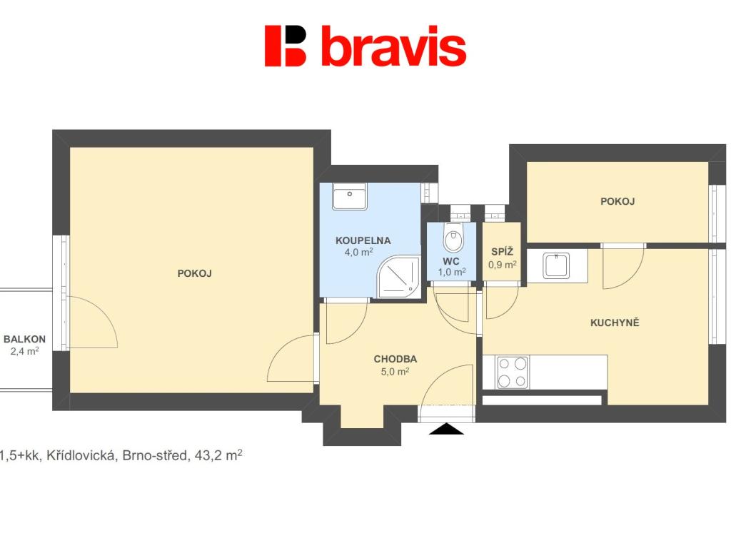 Pronájem bytu 1+1 43 m2