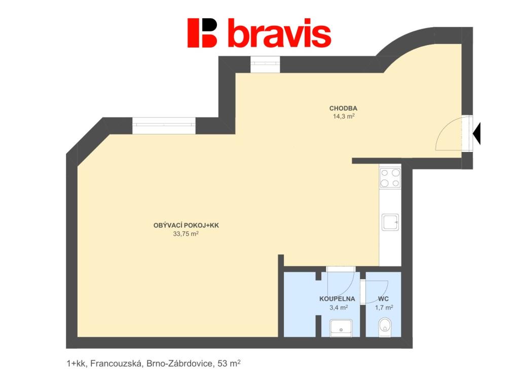 Pronájem bytu 1+kk 53 m2