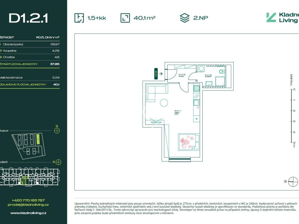 Prodej bytu 1+kk 38 m2, Kladno – náhled fotky 14