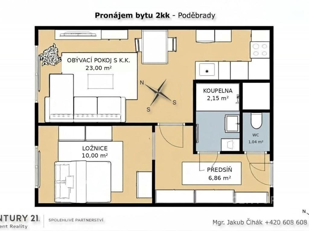 Pronájem bytu 2+kk 43 m2