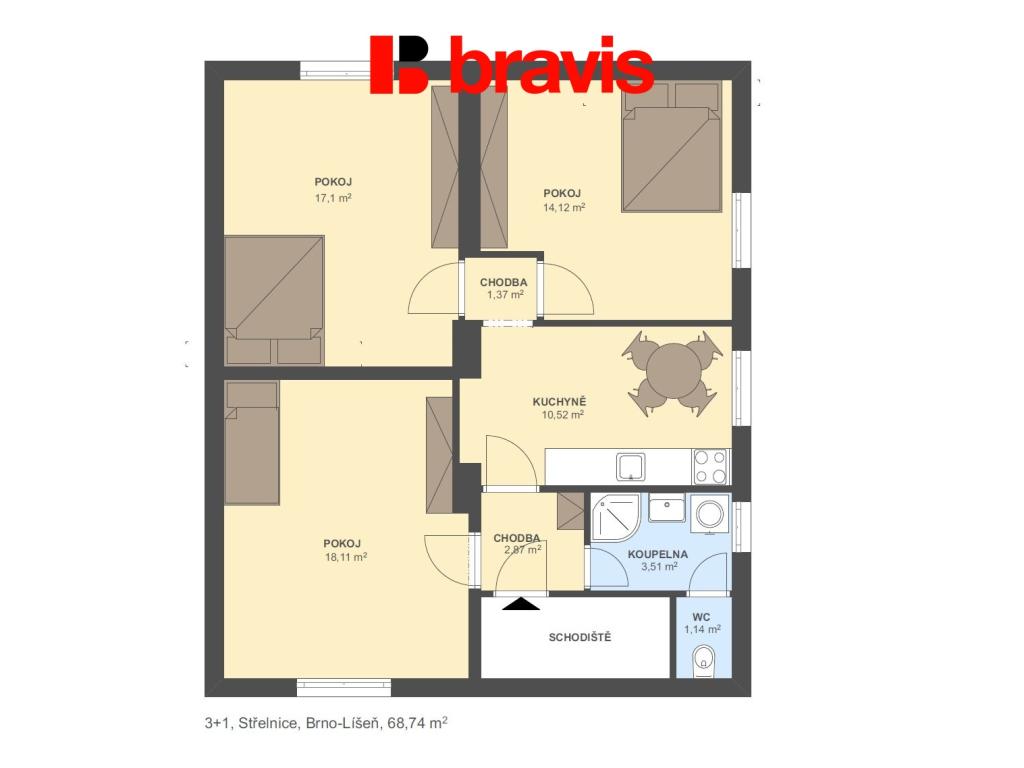 Pronájem bytu 3+1 69 m2