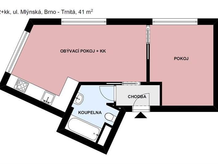 Pronájem bytu 2+kk 41 m2