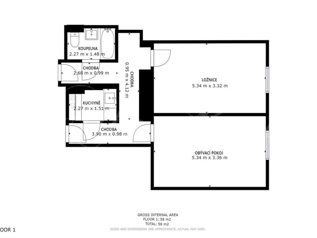 Pronájem bytu 2+1 58 m2