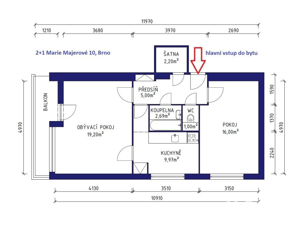 Prodej bytu 2+1 57 m² – pohled 2