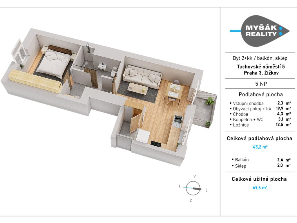 Pronájem bytu 2+kk 50 m2