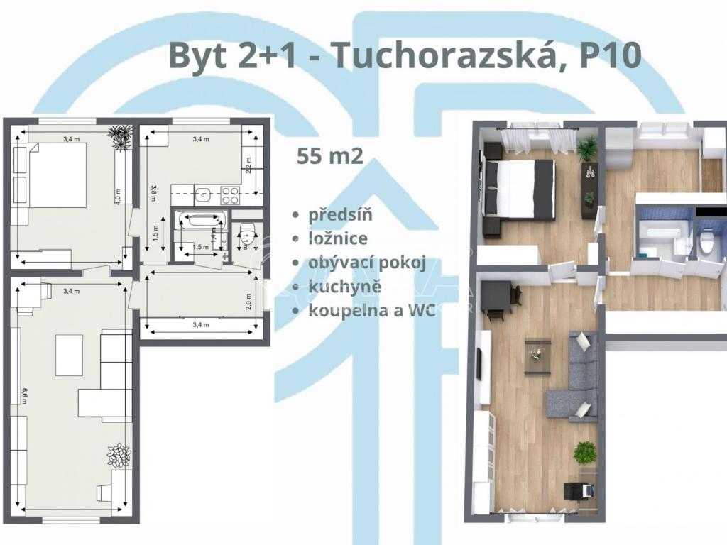 Prodej bytu 2+1 55 m² – pohled 3