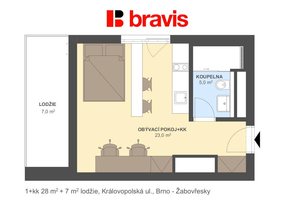 Pronájem bytu 1+kk 28 m2
