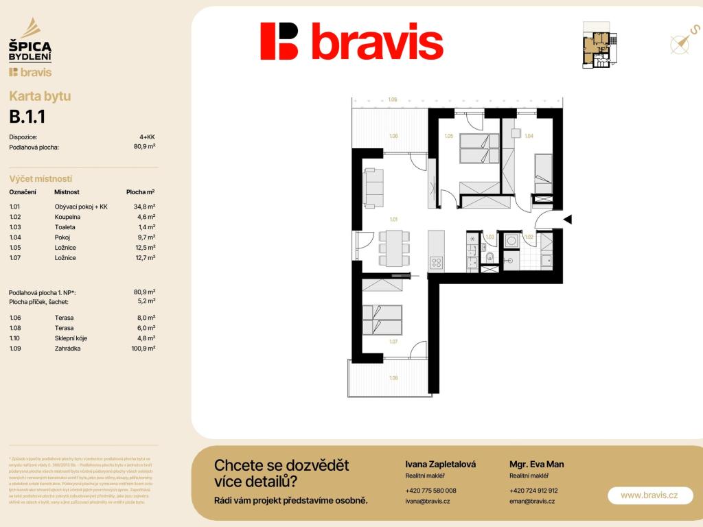 Prodej bytu 4+kk 80 m2