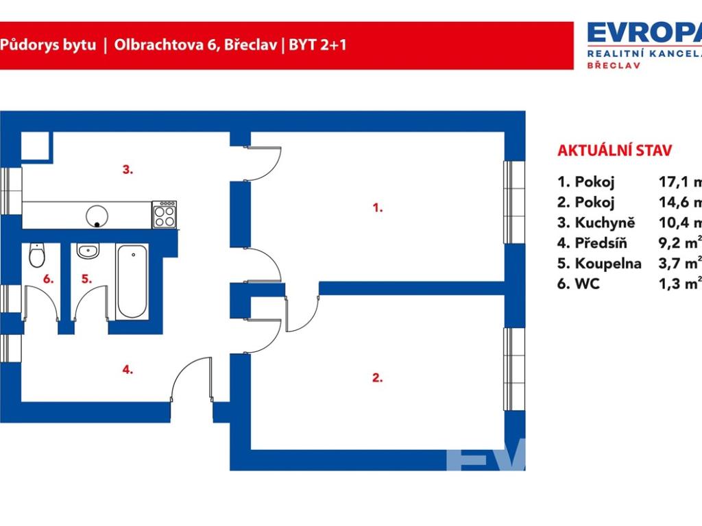 Pronájem bytu 2+1 65 m2, Břeclav – náhled fotky 9