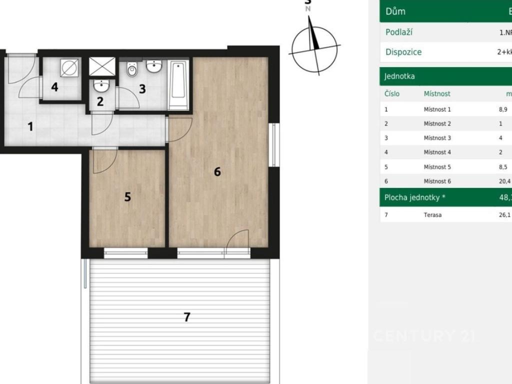 Pronájem bytu 2+kk 48 m2