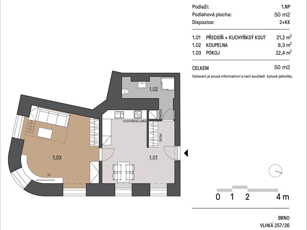 Pronájem bytu 2+kk 50 m²
