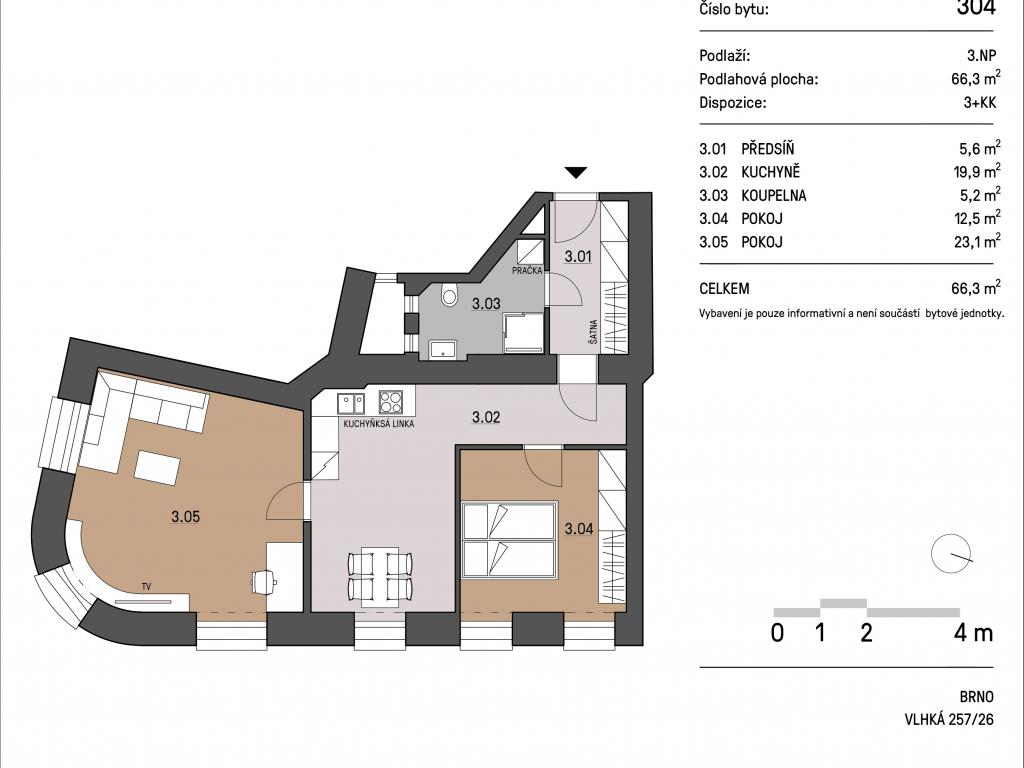 Pronajem bytu 3+kk 66 m2