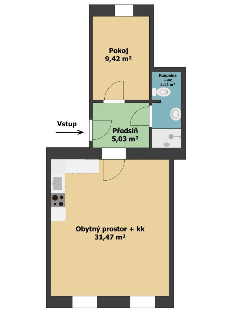 Pronajem bytu 2+kk 50 m2