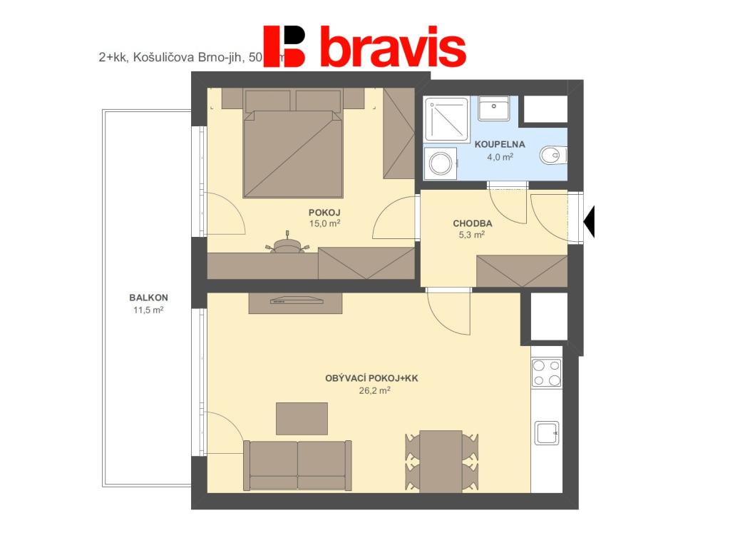 Pronájem bytu 2+kk 54 m2