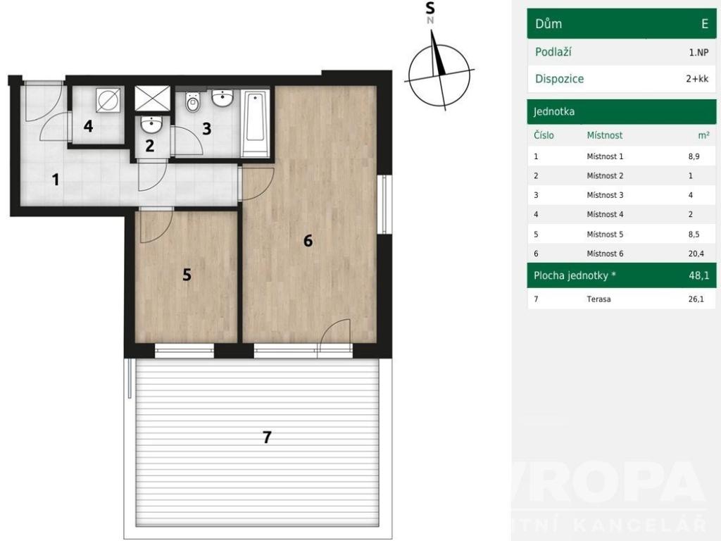 Pronájem bytu 2+kk 48 m2