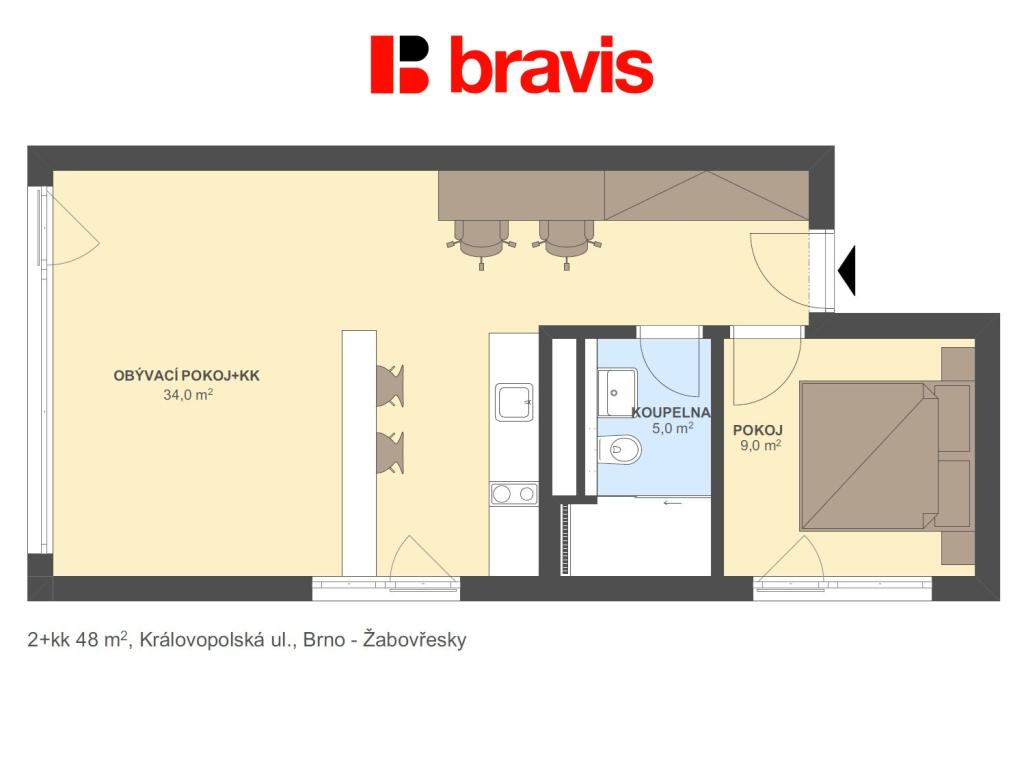 Pronájem bytu 2+kk 48 m2